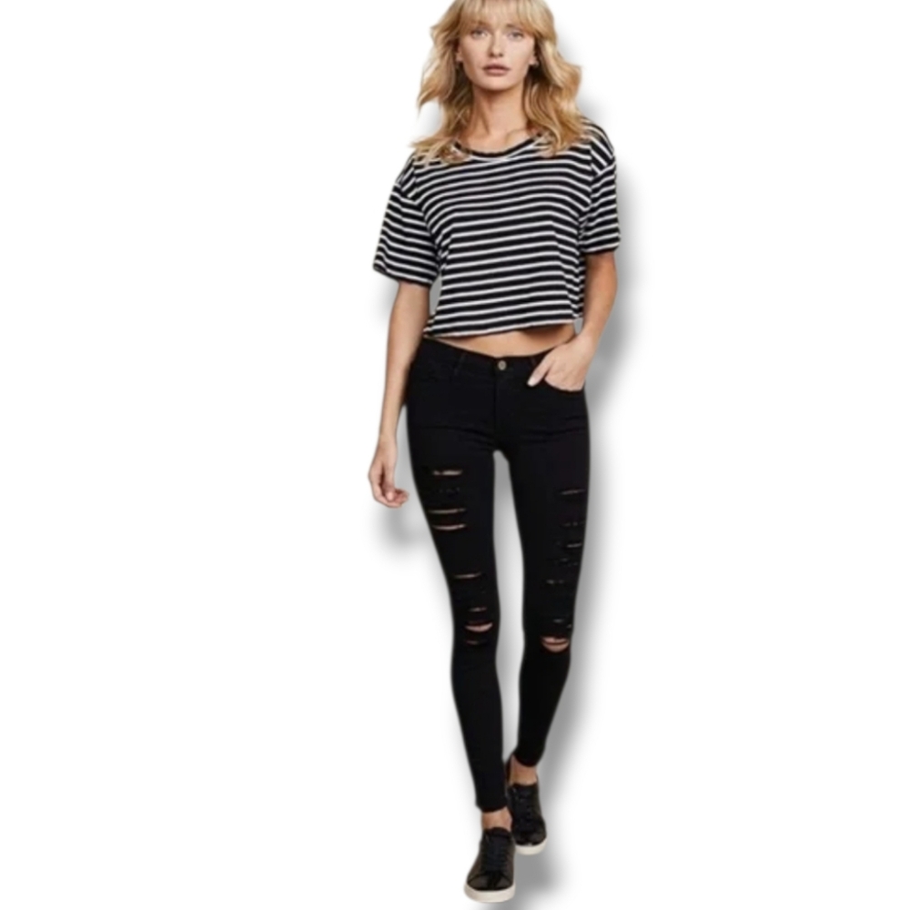 LIKE NEW Frame Denim 'Skinny de Jeanne' Black Distressed Denim, Size 31